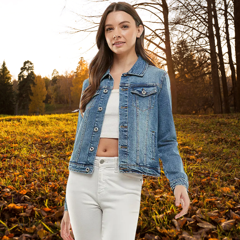 Cotton Blend Stretched Ladies Casual Denim Jacket