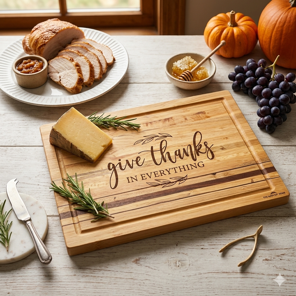 Handcrafted "Give Thanks in Everything" Wooden Cutting Board