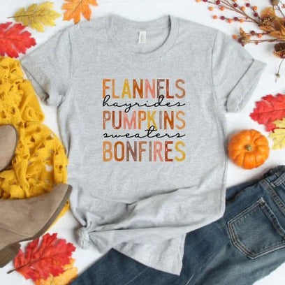 Flannels, Hayrides, Pumpkins, Sweaters, Bonfires Tee