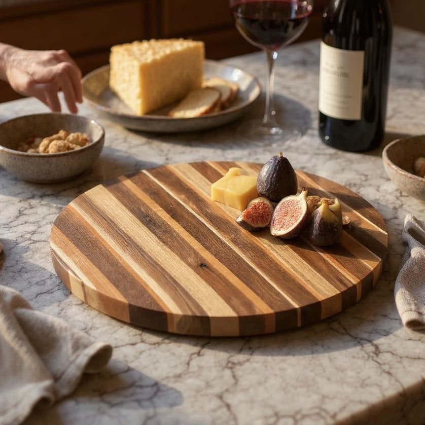 Handcrafted multi-wood lazy susan 14.5" x .75" Turntable