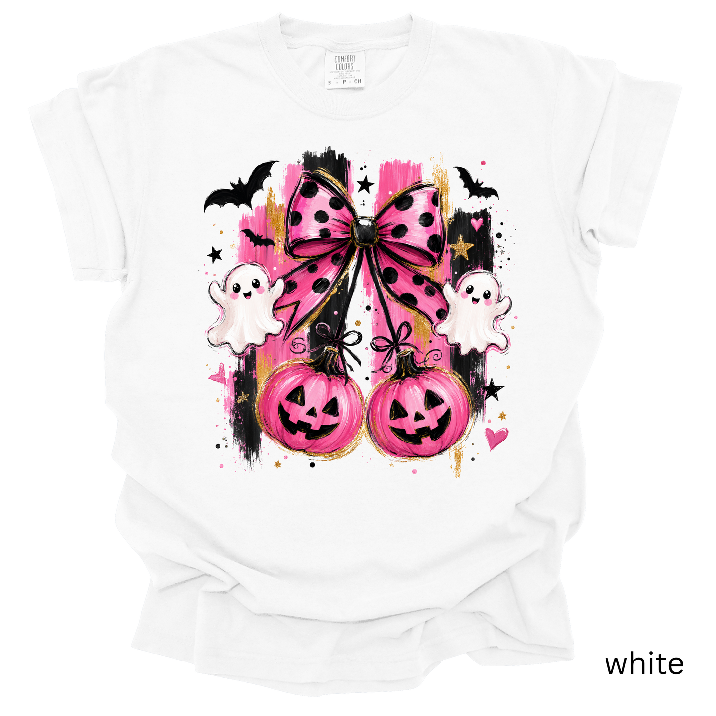 Pink Halloween Bow Ghost & Pumpkin T-Shirt