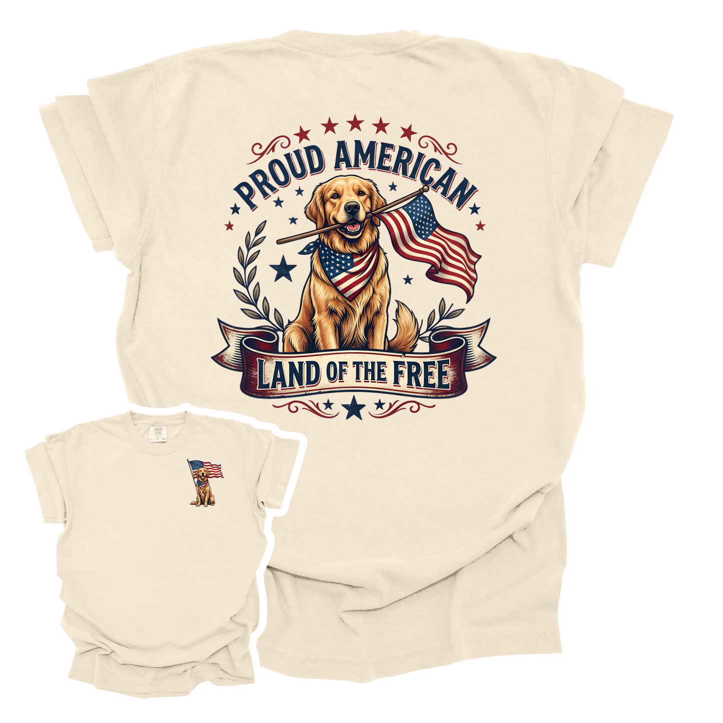 Proud American-Land of the Free Golden Retriever T-Shirt