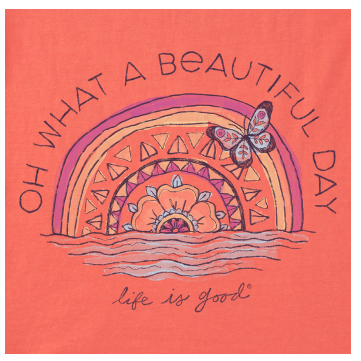 Women's Dreamy Beautiful Day Butterfly Rainbow Long Sleeve Crusher-LITE Hooded Tee