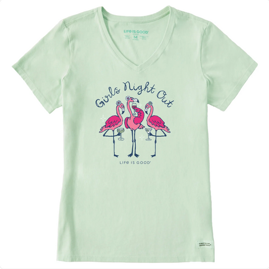 Life is Good Women's Girls Night Out Flamingo Short Sleeve Crusher Vee