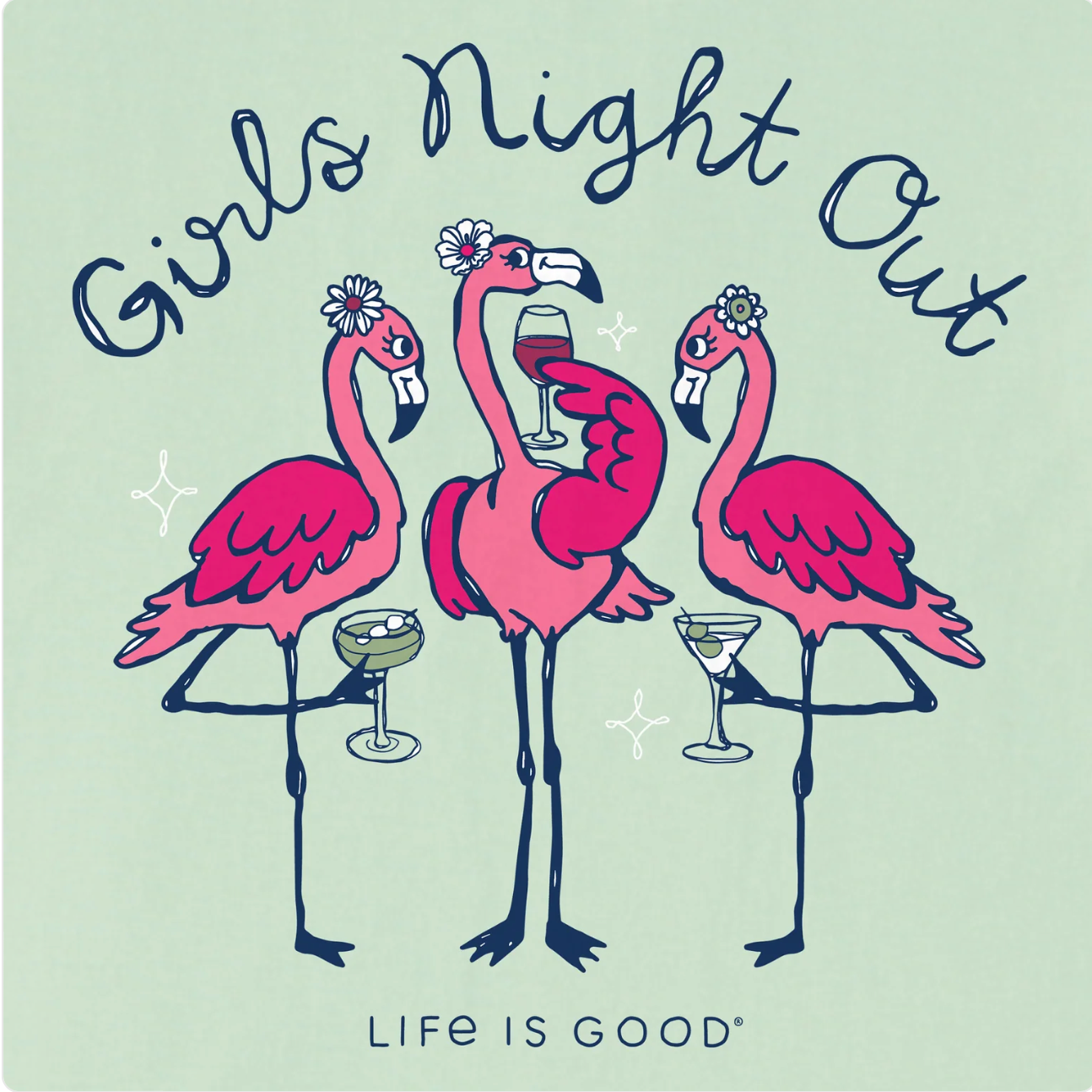 Life is Good Women's Girls Night Out Flamingo Short Sleeve Crusher Vee