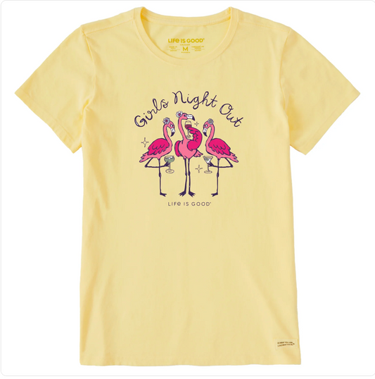 Life is Good Women's Girls Night Out Flamingo Short Sleeve Tee