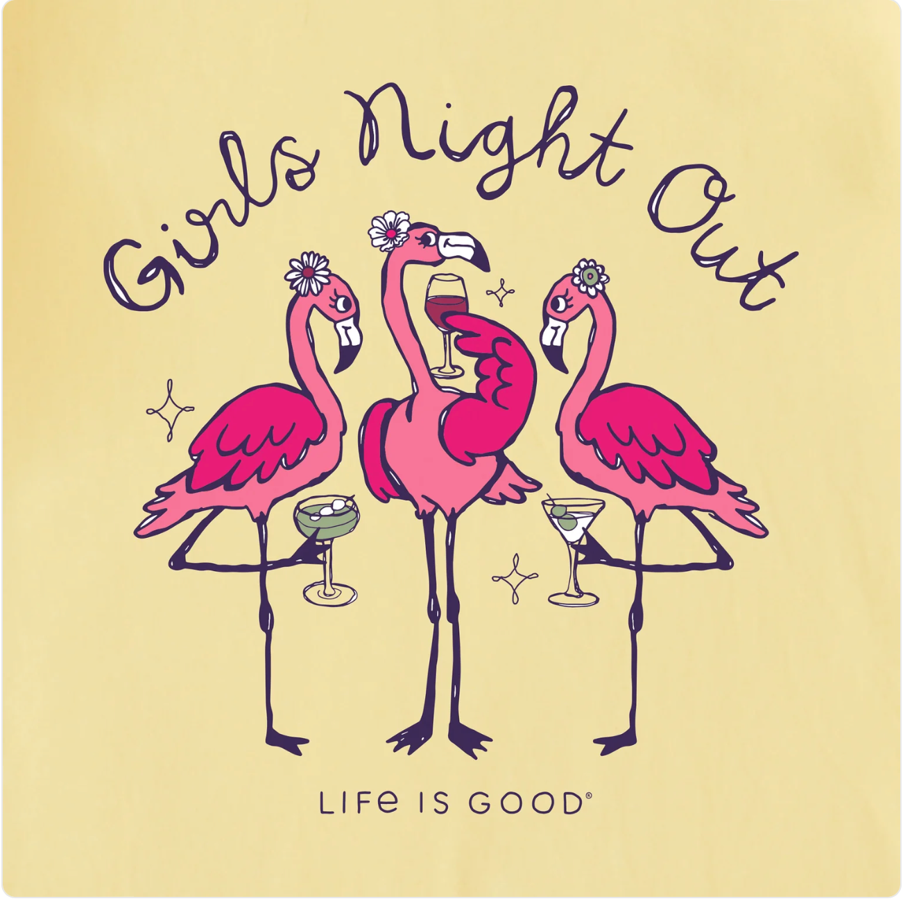 Life is Good Women's Girls Night Out Flamingo Short Sleeve Tee