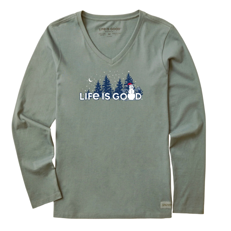 Women's Snowman Landscape Long Sleeve Crusher Vee