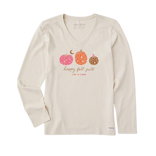 Life is Good. Women's Woodcut Celestial Pumpkins LS Crusher Vee