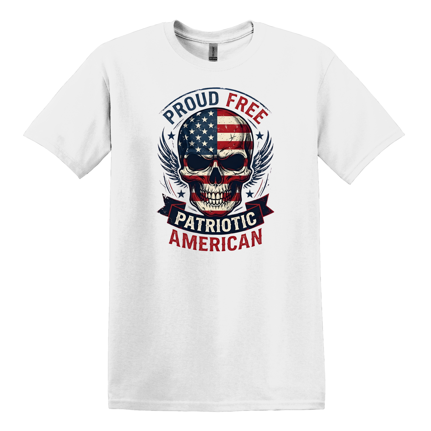 Proud Free Patriotic American - Distressed Skull Graphic T-Shirt