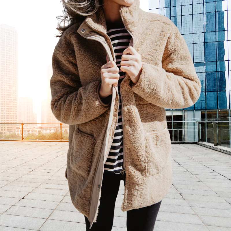 TAN OVERSIZED SHERPA JACKET WOMEN