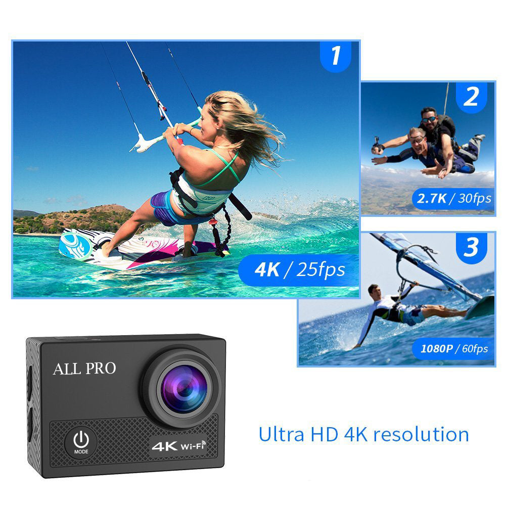4K Action Pro Waterproof All Digital UHD WiFi Camera + RF Remote And Accessories by VistaShops