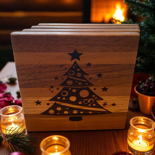 Handcrafted Wood Christmas Tree Coaster Set