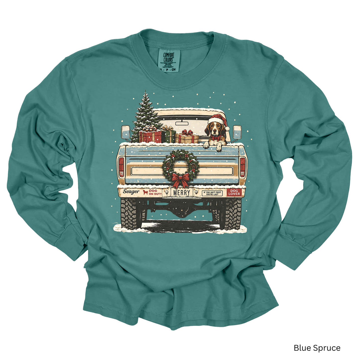 🎄 Vintage Christmas Truck & Dog Heavyweight Long Sleeve Tee