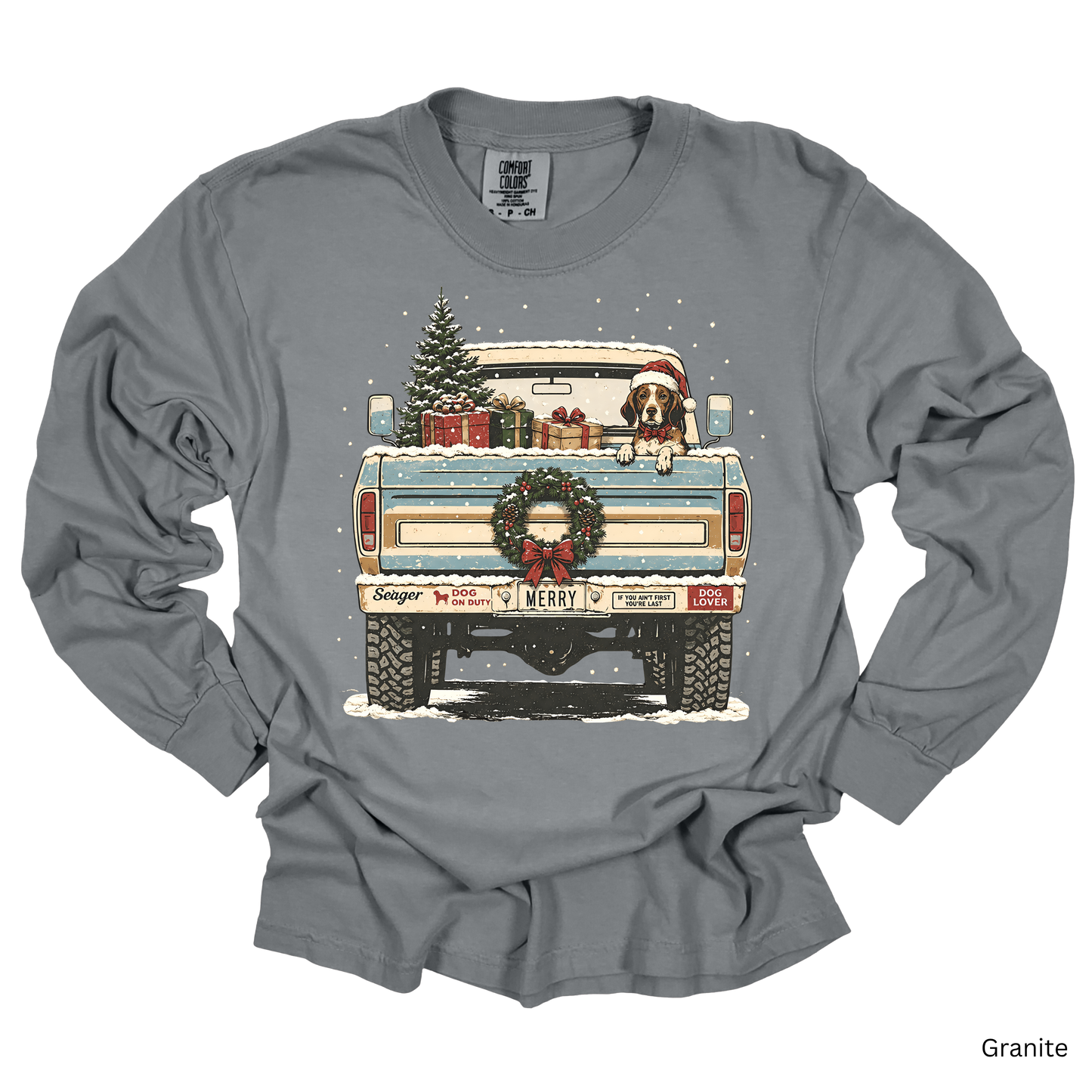 🎄 Vintage Christmas Truck & Dog Heavyweight Long Sleeve Tee