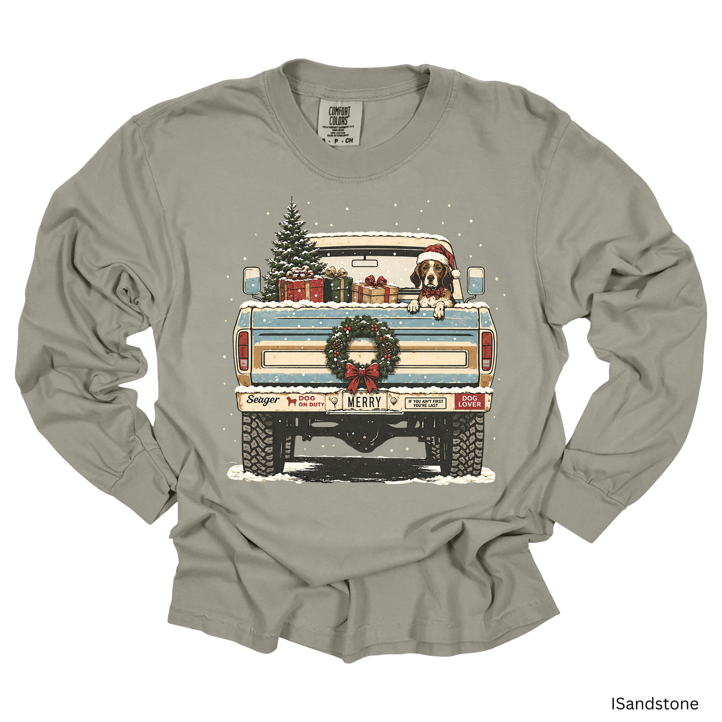 🎄 Vintage Christmas Truck & Dog Heavyweight Long Sleeve Tee
