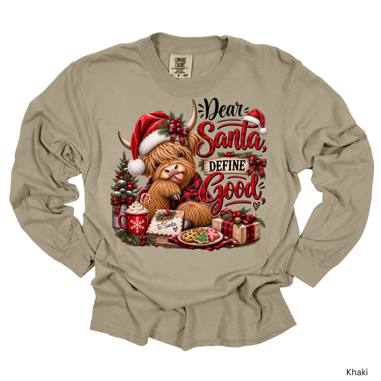 Dear Santa Define Good Highland Cow Long Sleeve Tee