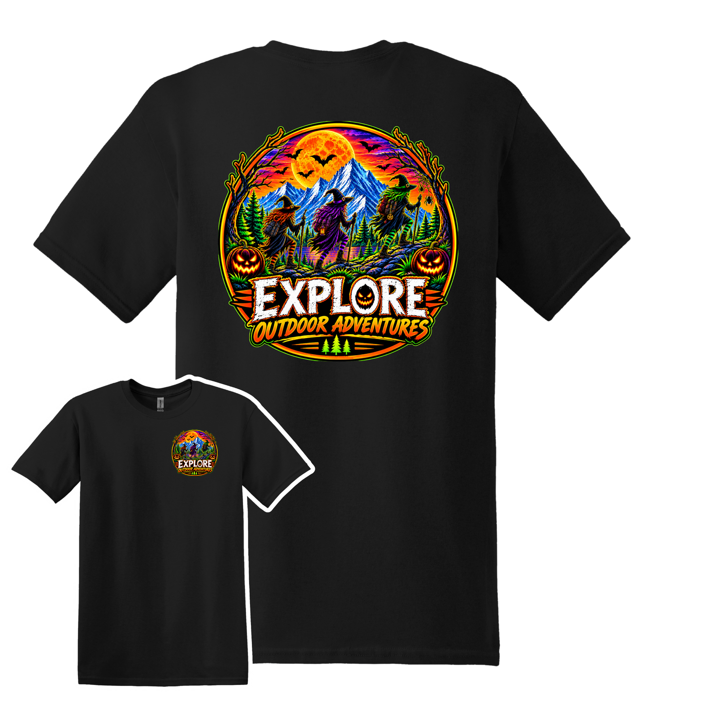 Explore Outdoor Adventures Halloween Witch T-Shirt – Spooky Outdoor Graphic Tee