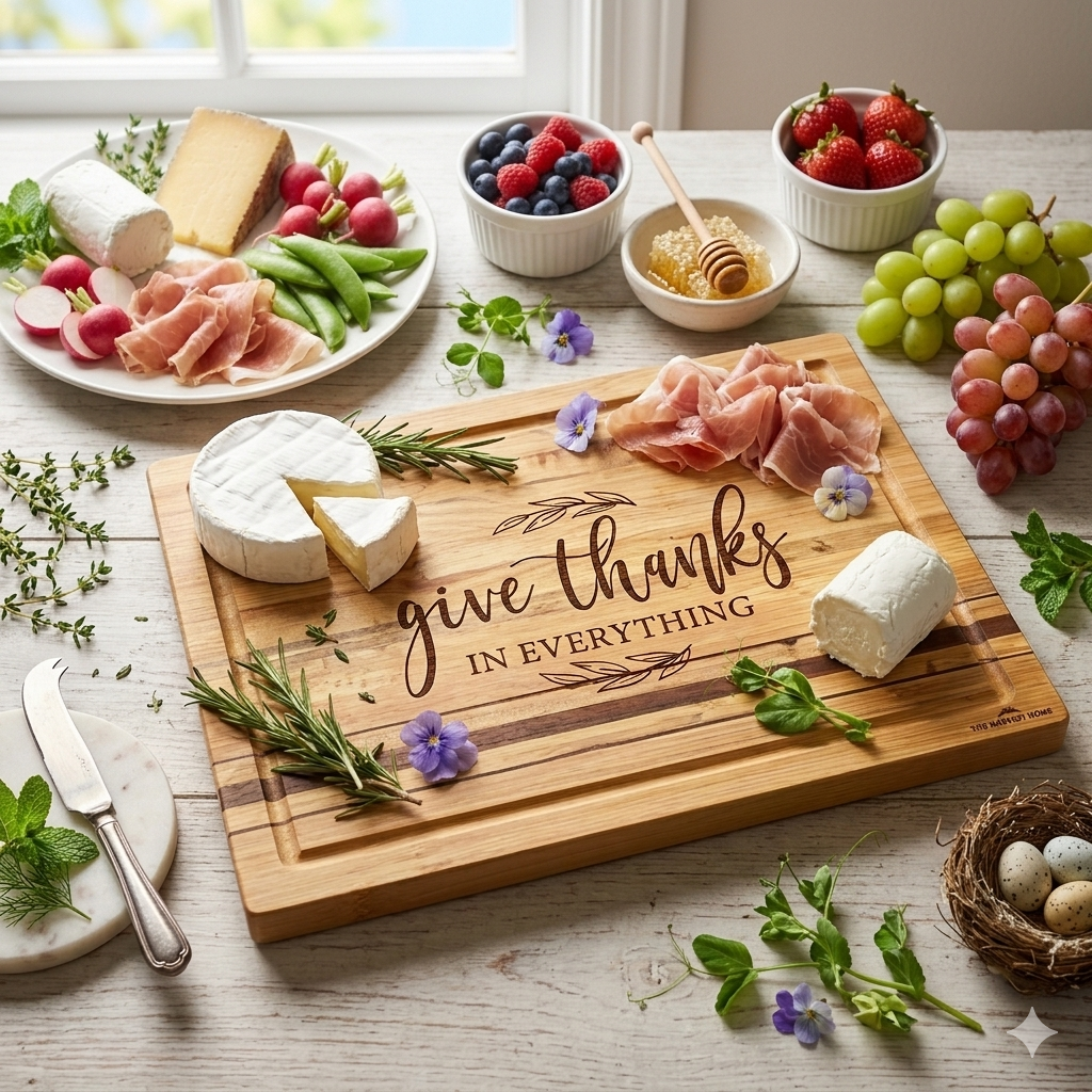 Handcrafted "Give Thanks in Everything" Wooden Cutting Board
