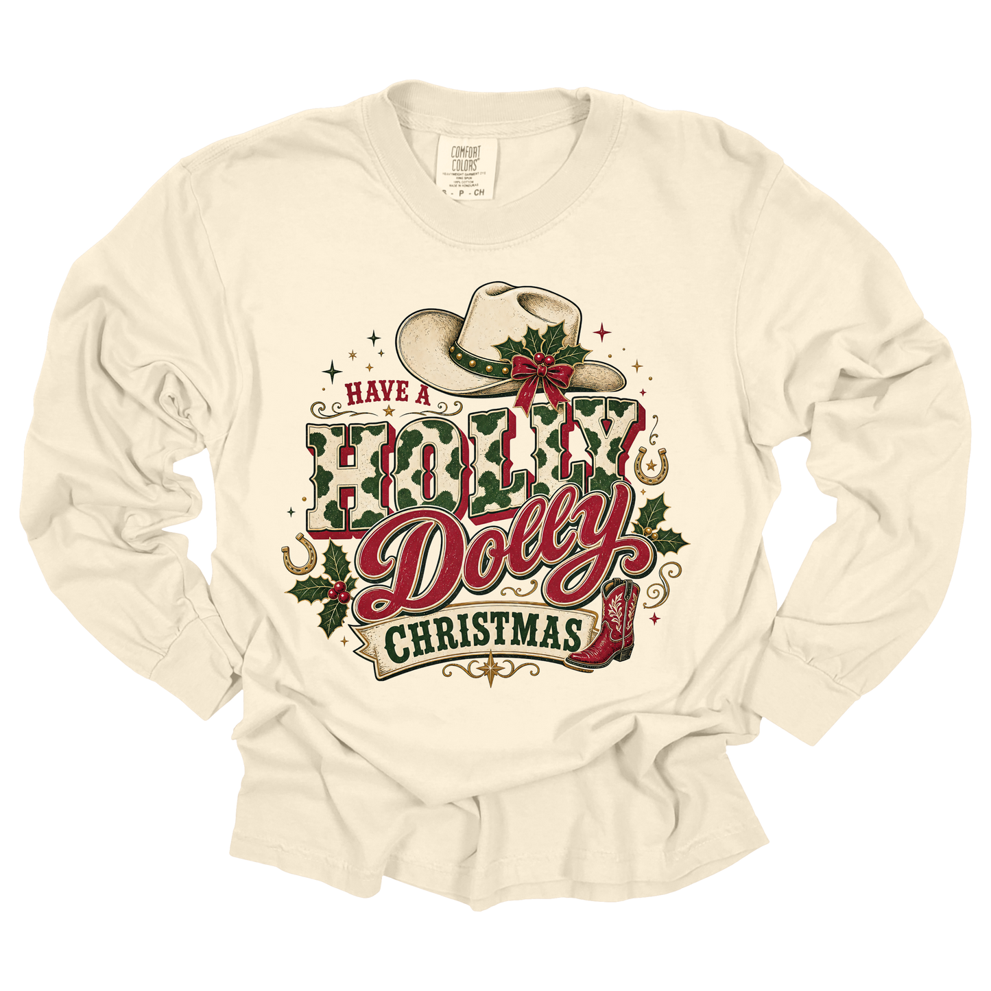 Holly Dolly Christmas – Comfort Colors Long Sleeve Tee 🎄🤠