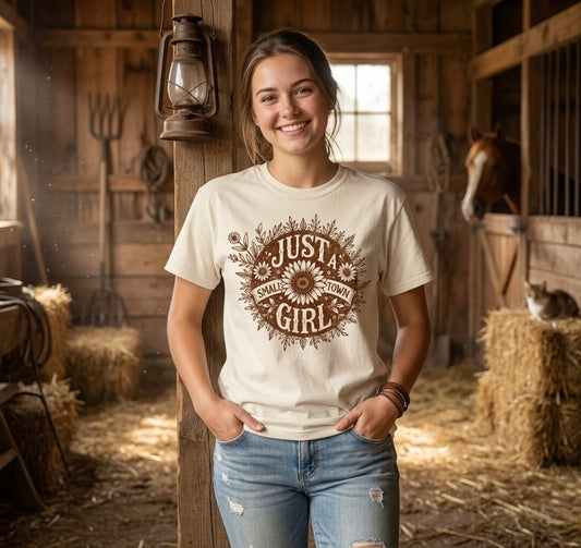 "Just A Small Town Girl" Short Sleeve Ivory Tee