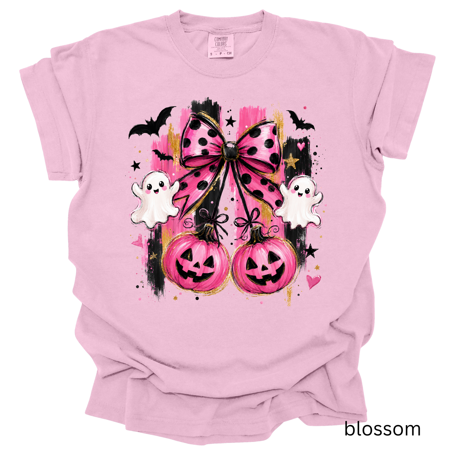 Pink Halloween Bow Ghost & Pumpkin T-Shirt