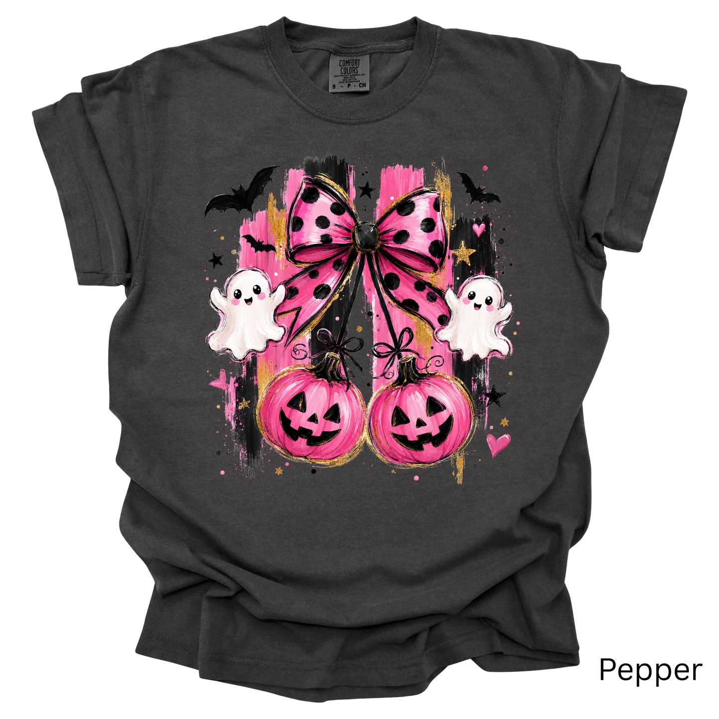 Pink Halloween Bow Ghost & Pumpkin T-Shirt