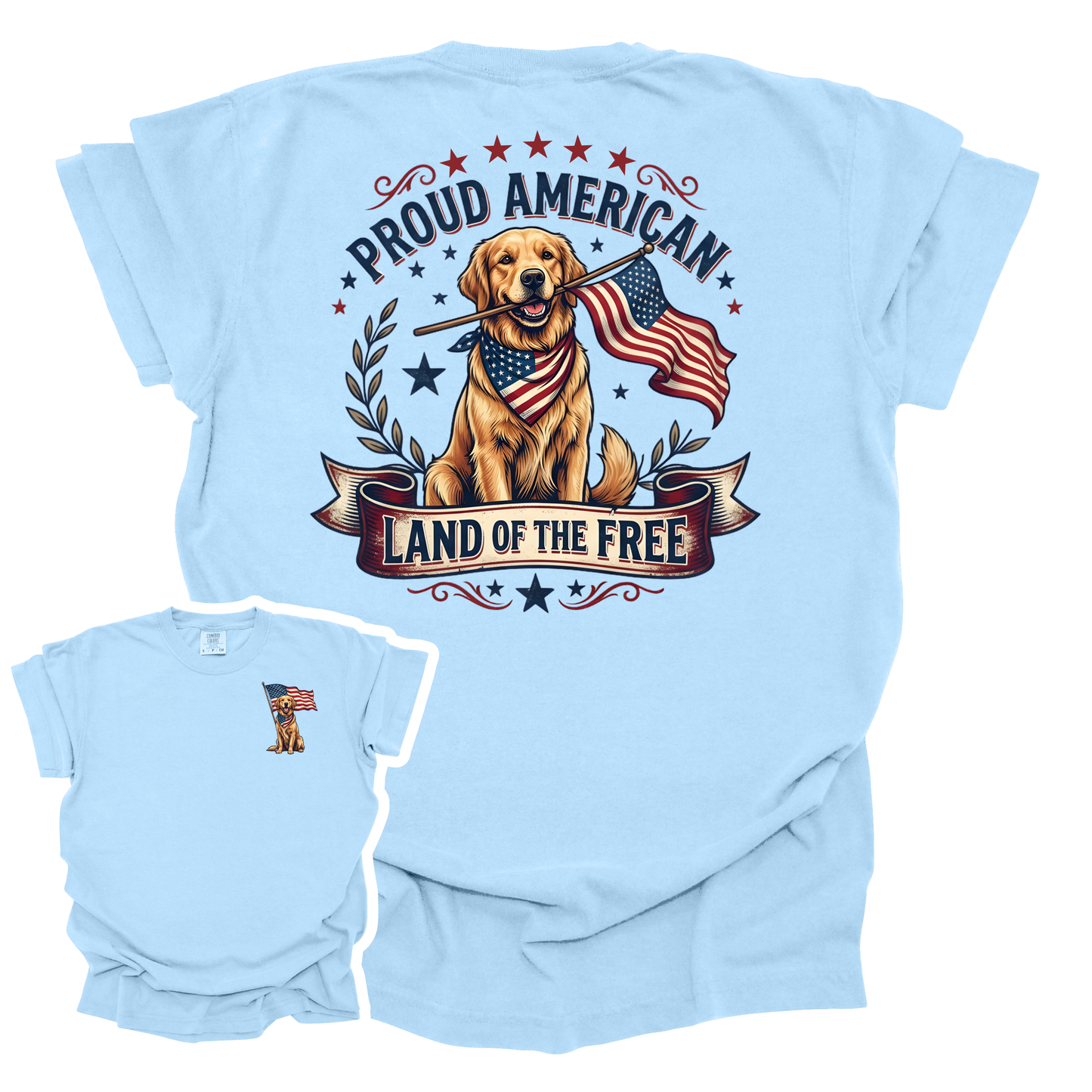 Proud American-Land of the Free Golden Retriever T-Shirt