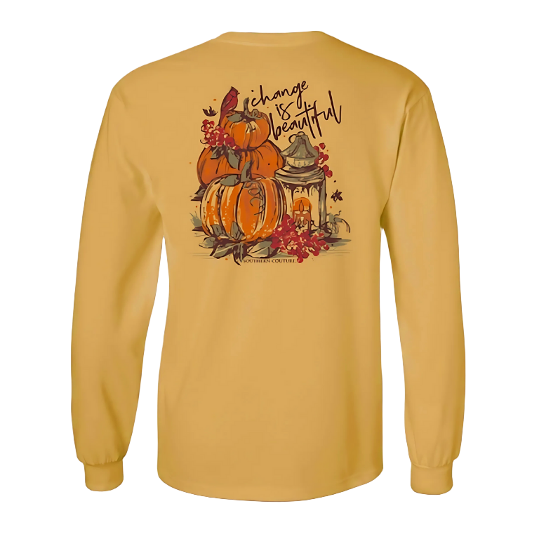 Southern Couture Change Is Beautiful Pumpkin Comfort Colors Long Sleeve T-Shirt