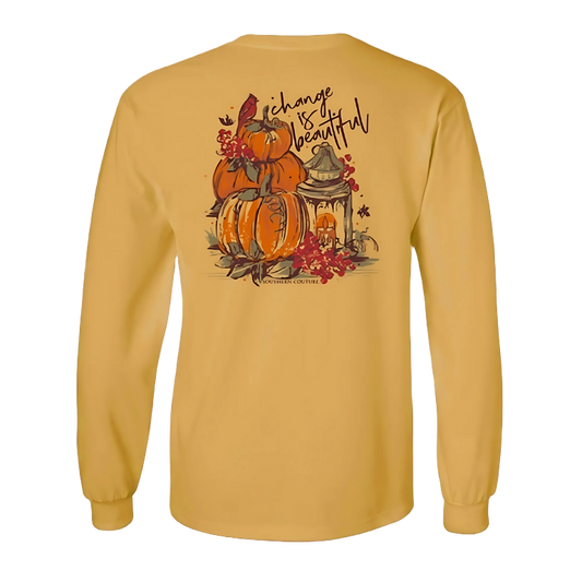 Southern Couture Change Is Beautiful Pumpkin Comfort Colors Long Sleeve T-Shirt