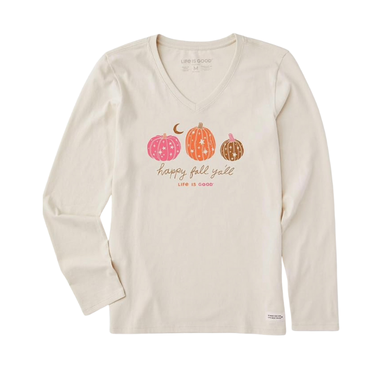 Life is Good. Women's Woodcut Celestial Pumpkins LS Crusher Vee