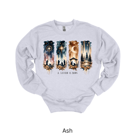 A Savior Is Born Long Sleeve Christmas Sweatshirt