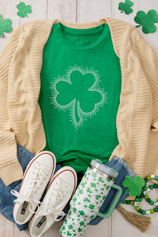 Bright Green St Patricks Day Crystal Rhinestone Shamrock Tee