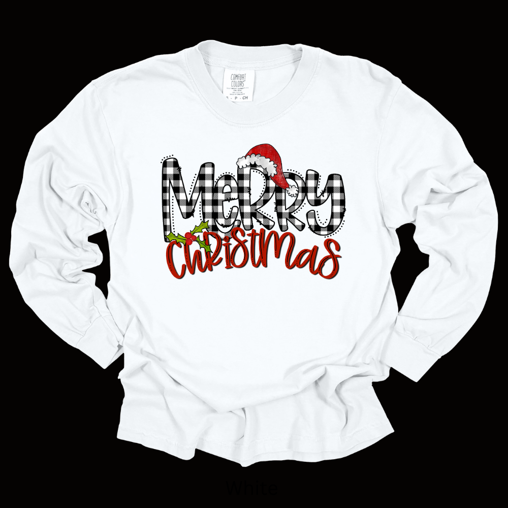 Merry Christmas Black and White Buffalo Plaid Christmas Long