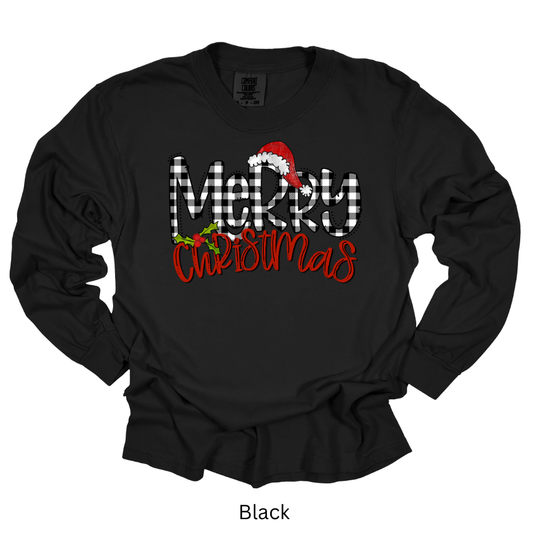 Merry Christmas Black and White Buffalo Plaid Christmas Long
