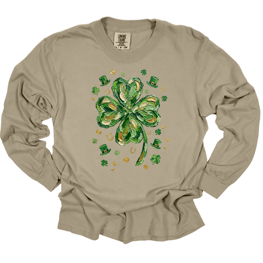 Brushstroke Clover Long Sleeve Comfort Colors T-Shirt