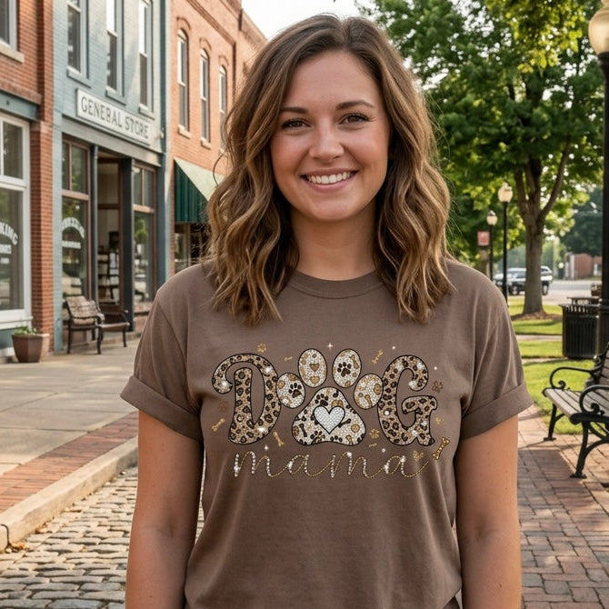 Leopard Print Short Sleeve Dog Mama T-Shirt