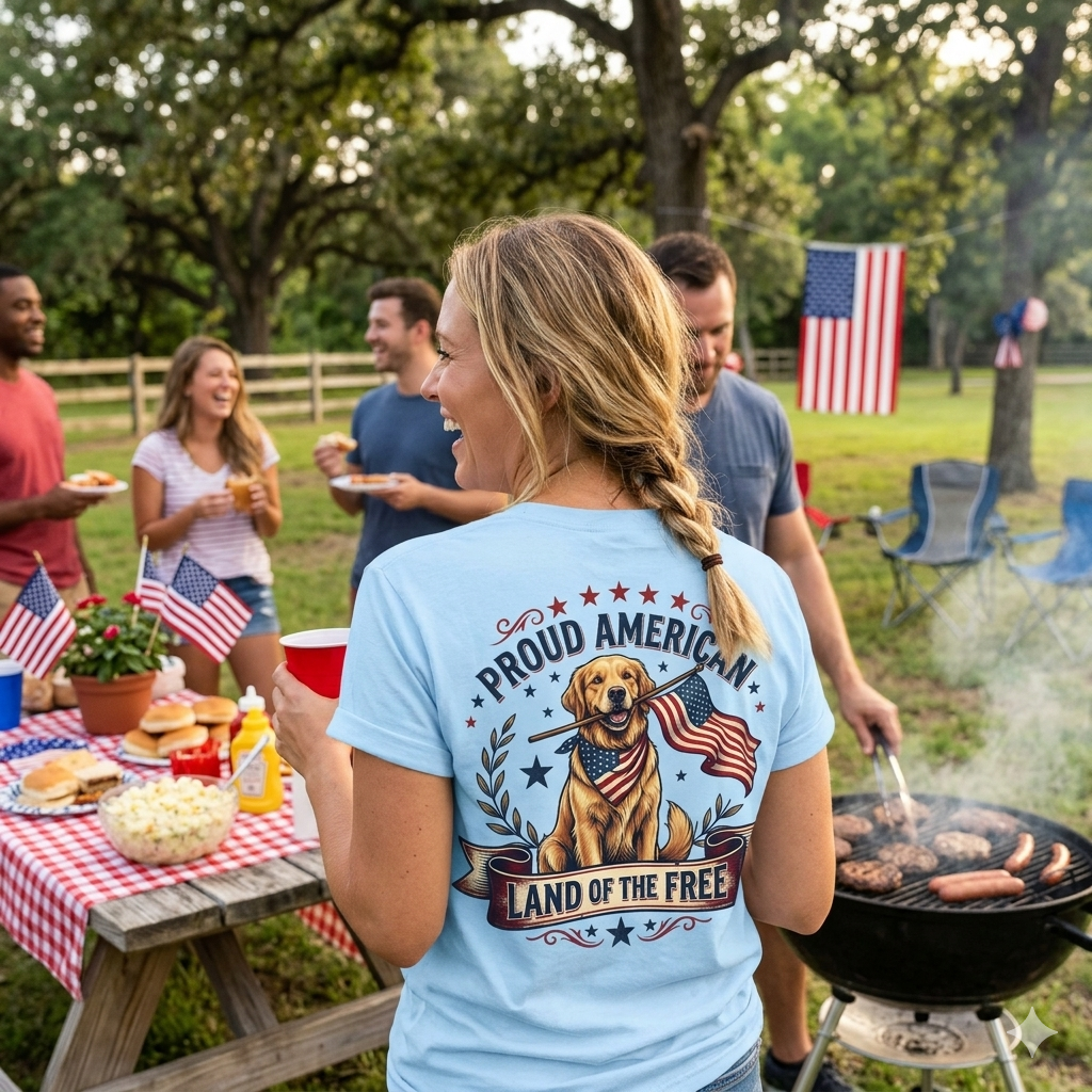 Proud American-Land of the Free Golden Retriever T-Shirt