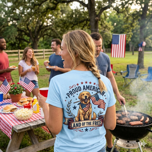 Proud American-Land of the Free Golden Retriever T-Shirt