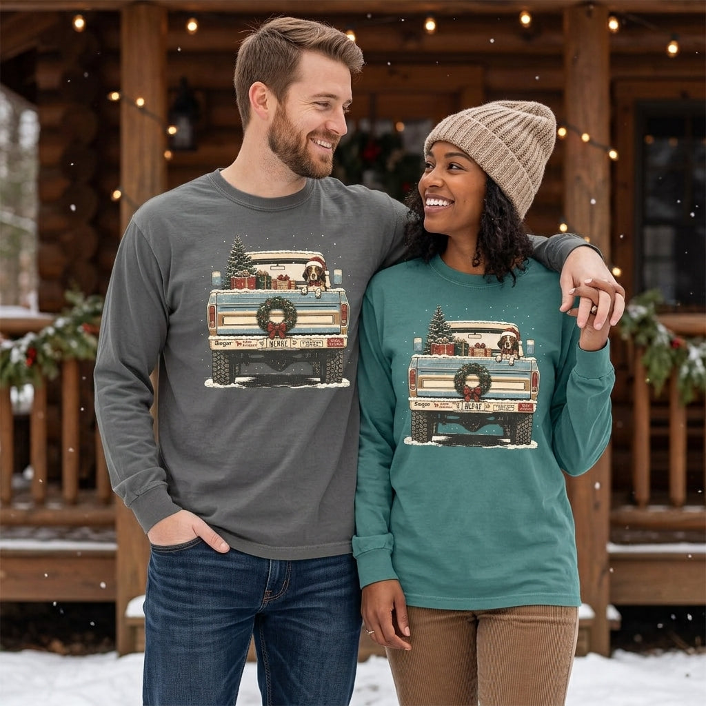 🎄 Vintage Christmas Truck & Dog Heavyweight Long Sleeve Tee