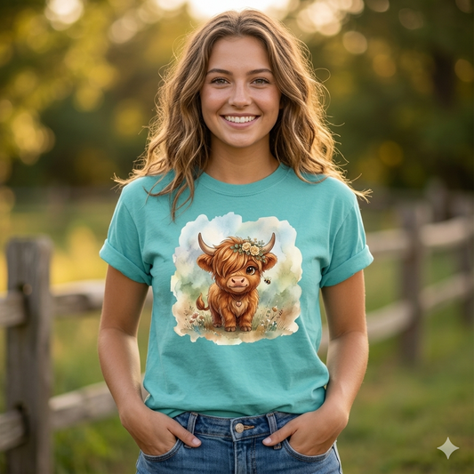 Highland Cow Watercolor T-Shirt