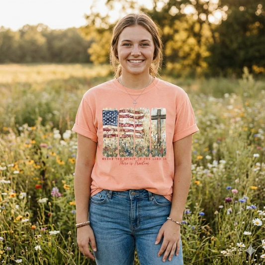 Patriotic American Flag Cross Short Sleeve T-Shirt