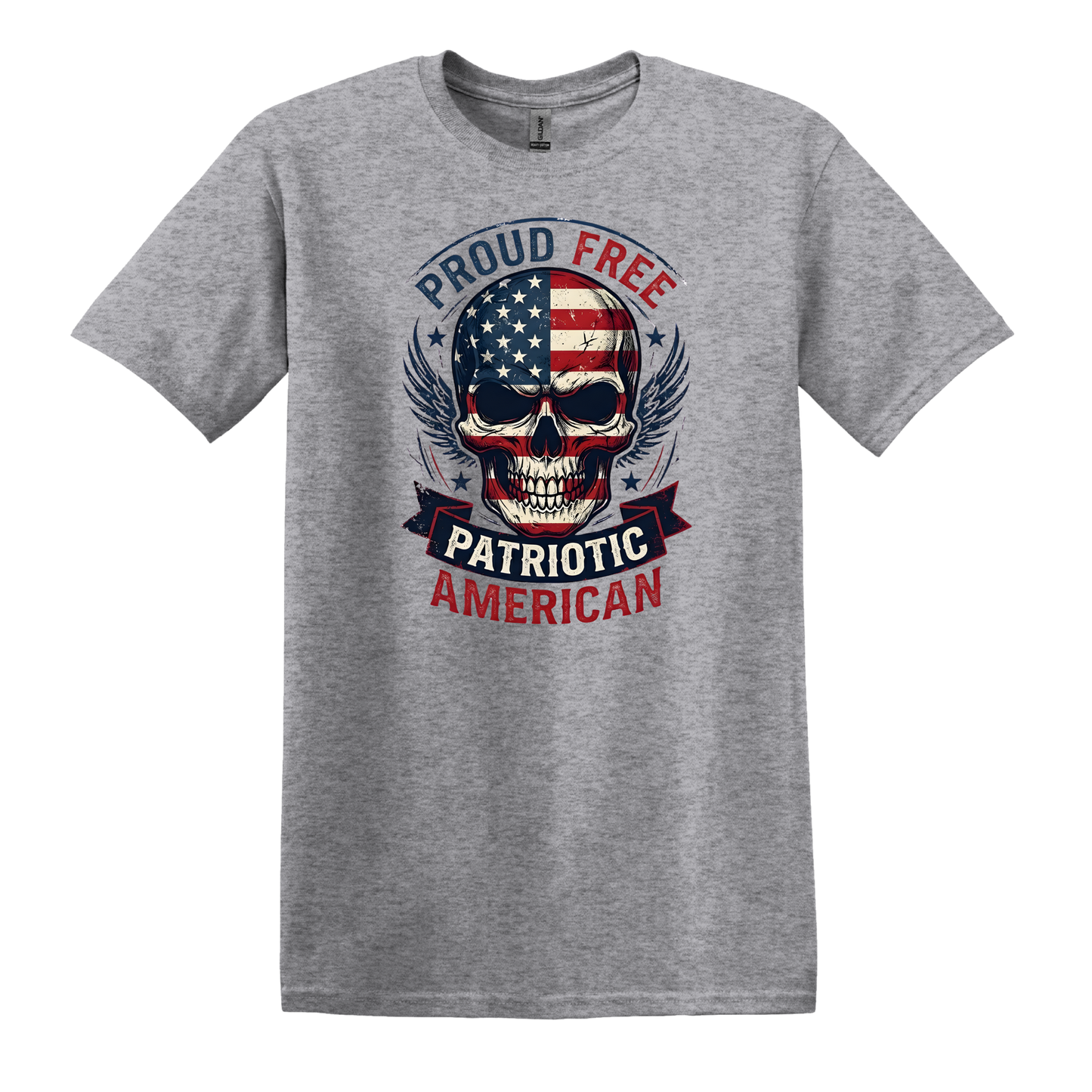 Proud Free Patriotic American - Distressed Skull Graphic T-Shirt